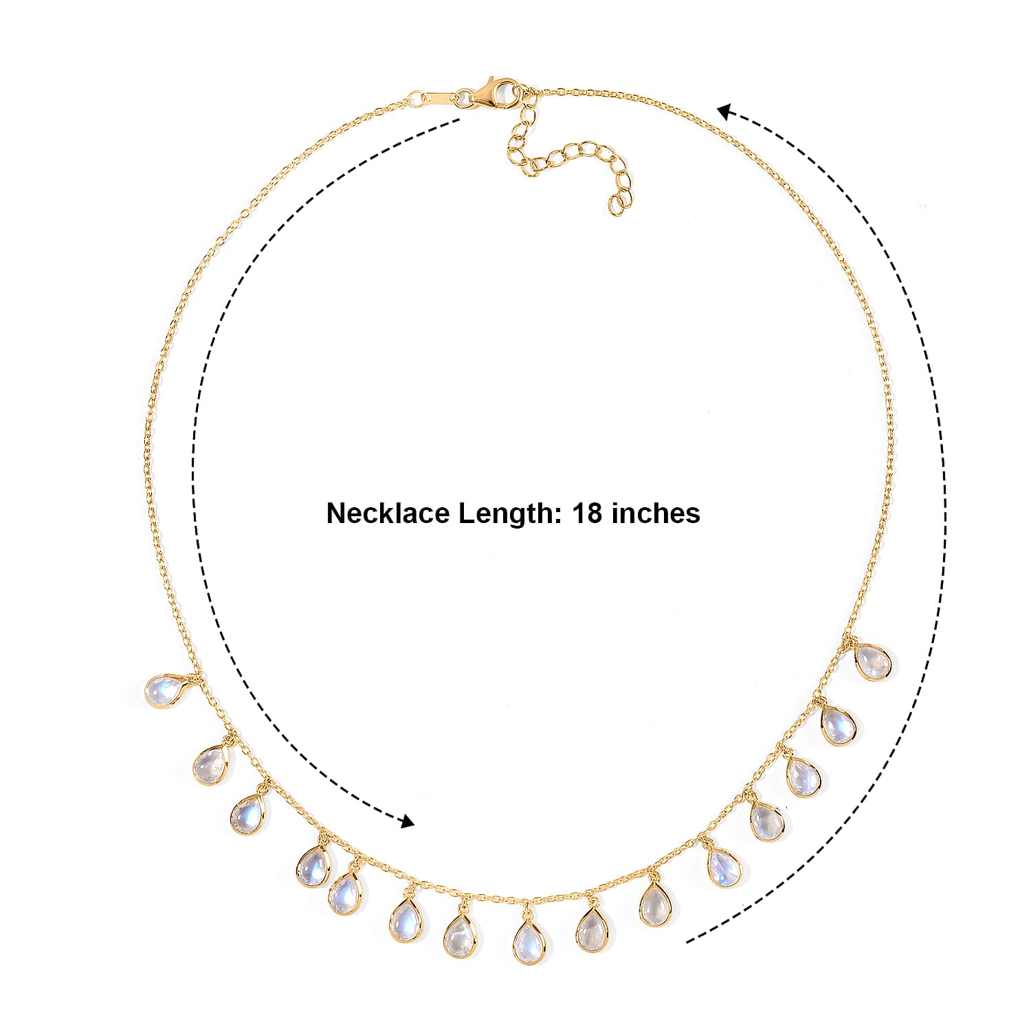 D'Joy Rainbow Moonstone 13.35 ctw Station Necklace (18 Inches) in 18K Vermeil Yellow Gold Over Sterling Silver