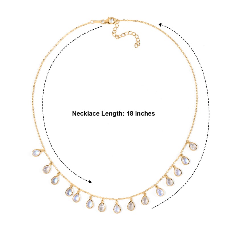D'Joy Rainbow Moonstone 13.35 ctw Station Necklace (18 Inches) in 18K Vermeil Yellow Gold Over Sterling Silver