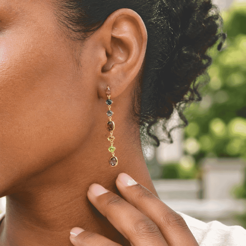 D'Joy Premium Orissa Rhodolite Garnet and Multi Gemstone 4.90 ctw Dangling Earrings in 18K Vermeil Yellow Gold Over Sterling Silver