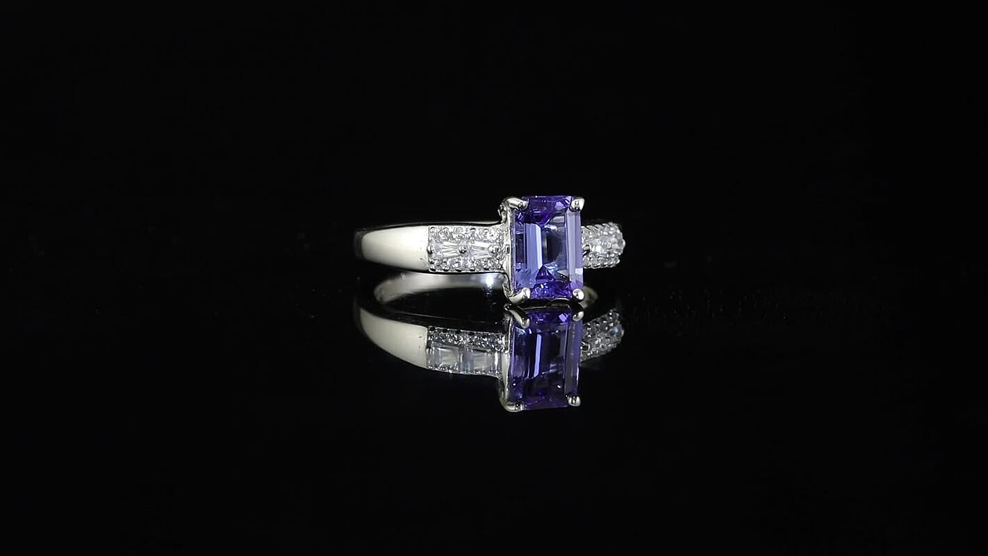 D''Joy Premium Tanzanite, White Zircon Ring in Rhodium Over Sterling Silver (Size 6.0) 1.50 ctw