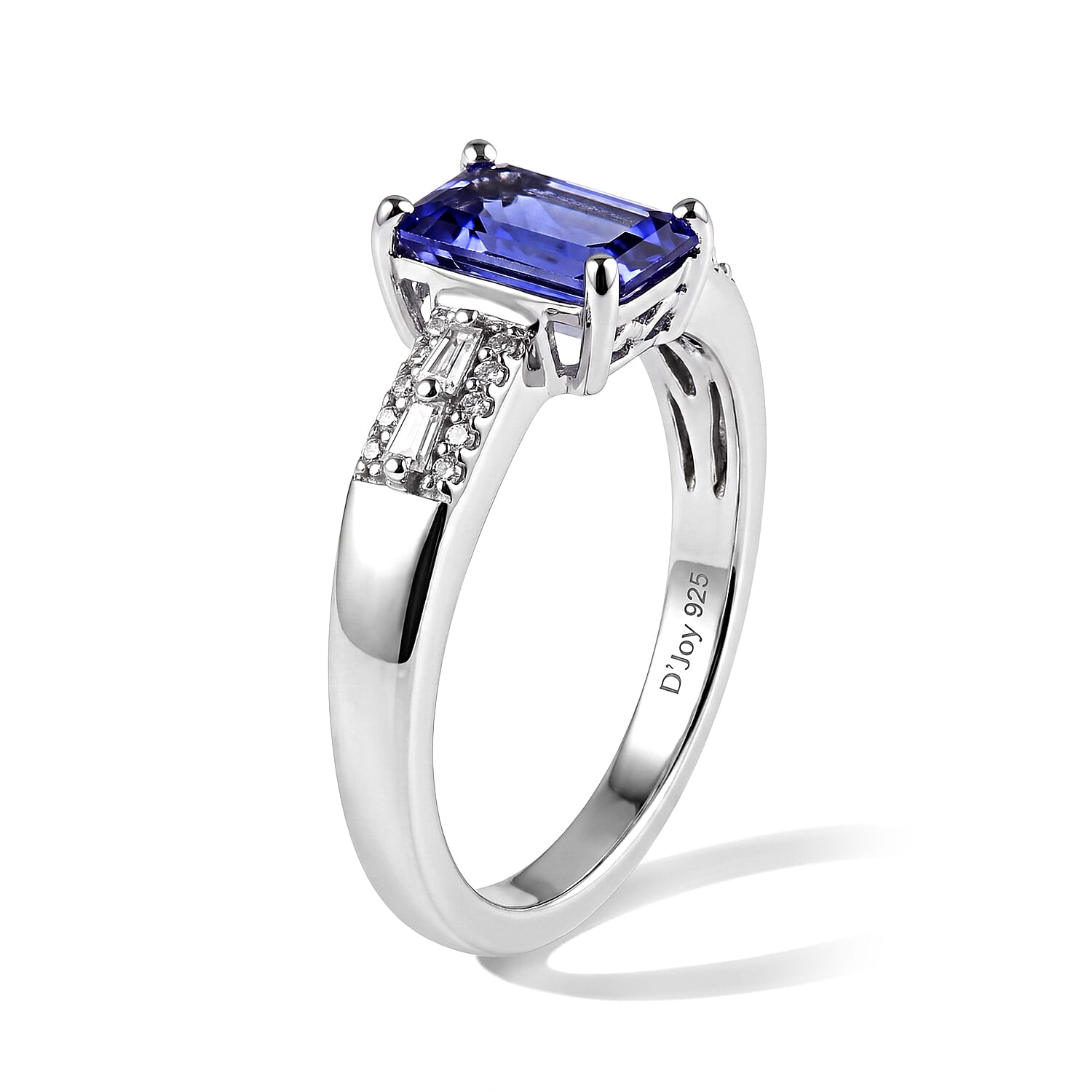 D'Joy Premium Tanzanite and White Zircon 1.50 ctw Art Deco Ring in Rhodium Over Sterling Silver (Size 9.0)