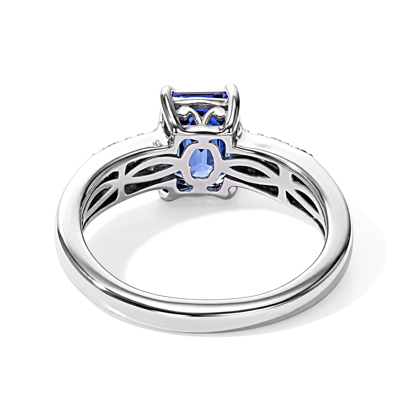 D'Joy Premium Tanzanite and White Zircon 1.50 ctw Art Deco Ring in Rhodium Over Sterling Silver (Size 9.0)