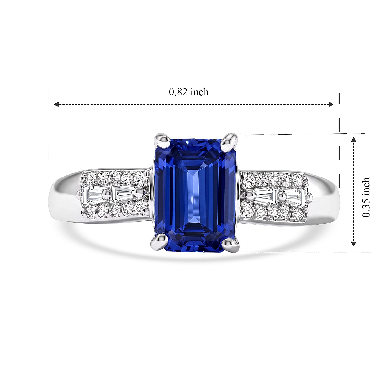 D'Joy Premium Tanzanite and White Zircon 1.50 ctw Art Deco Ring in Rhodium Over Sterling Silver (Size 9.0)