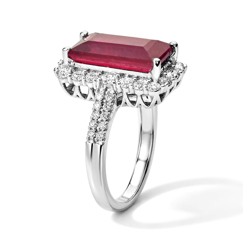 Certified & Appraised D'Joy Premium Niassa Ruby (FF) and Moissanite 7.65 ctw Ring in Rhodium Over Sterling Silver (Size 6.0)