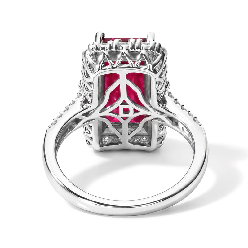 Certified & Appraised D'Joy Premium Niassa Ruby (FF) and Moissanite 7.65 ctw Ring in Rhodium Over Sterling Silver (Size 6.0)