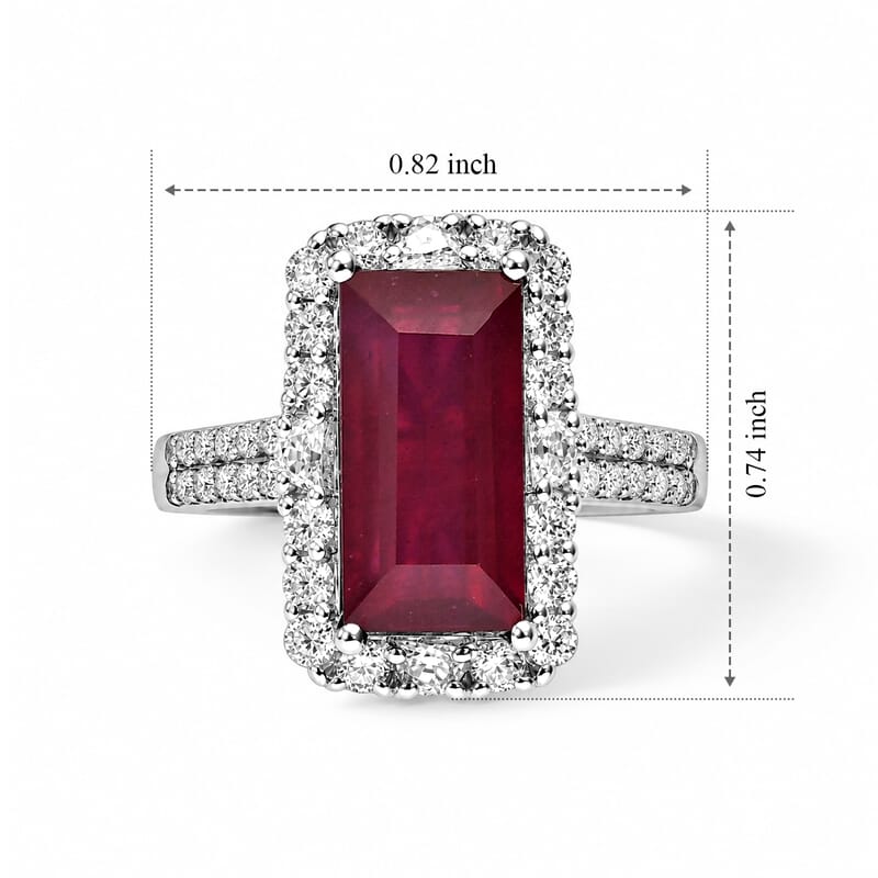 Certified & Appraised D'Joy Premium Niassa Ruby (FF) and Moissanite 7.65 ctw Ring in Rhodium Over Sterling Silver (Size 6.0)