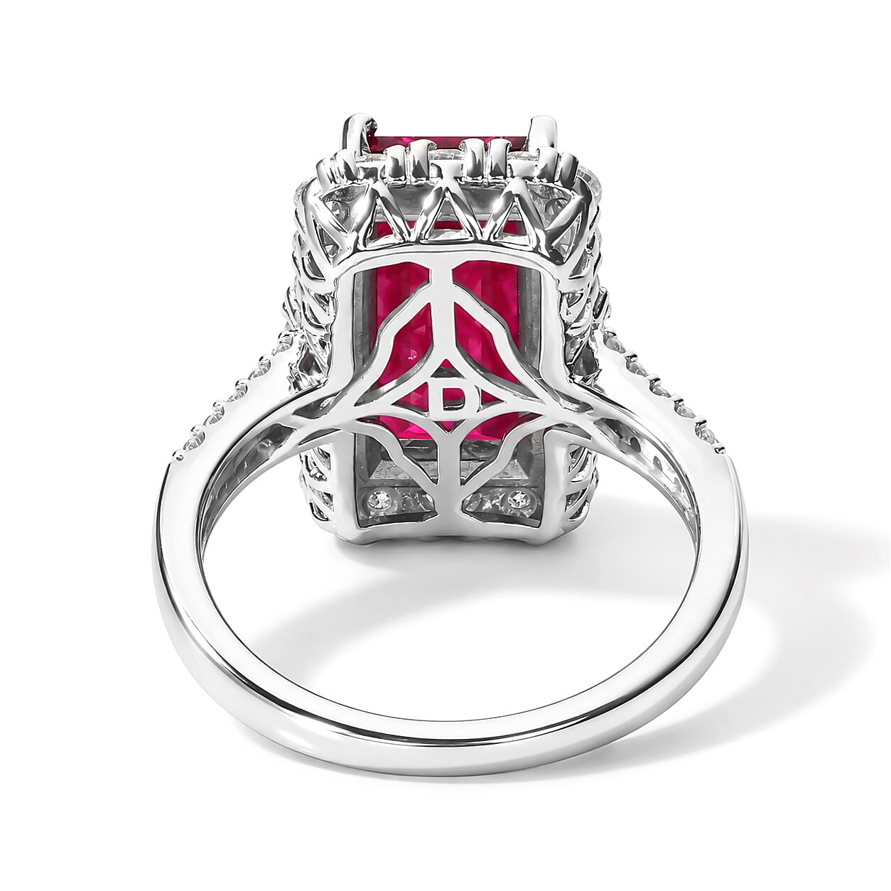 Certified & Appraised D'Joy Premium Niassa Ruby (FF) and Moissanite 7.65 ctw Ring in Rhodium Over Sterling Silver (Size 8.0)