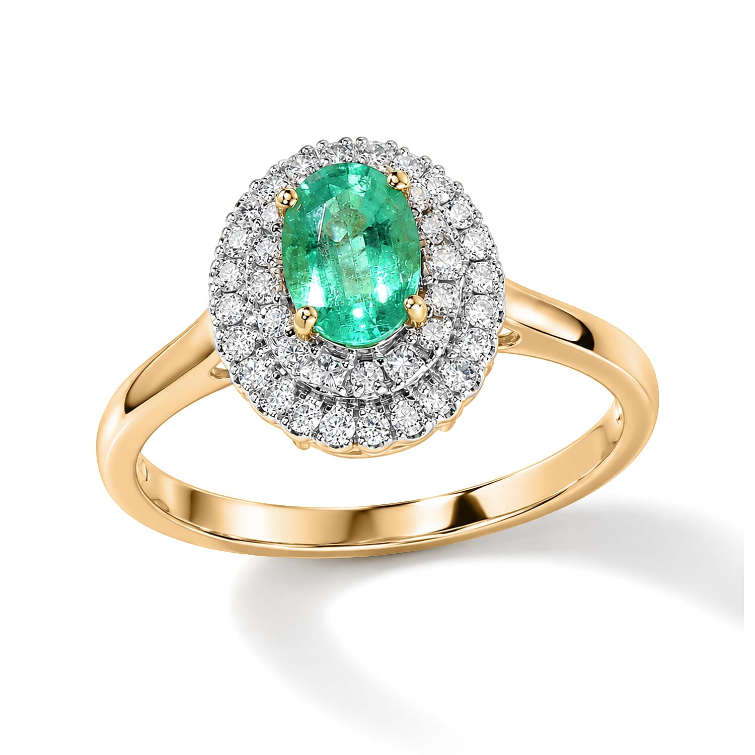 Certified and Appraised Luxoro AAA Boyaca Colombian Emerald and Diamond (I2) 1.10 ctw Ring in 10K Yellow Gold (Size 6.0)