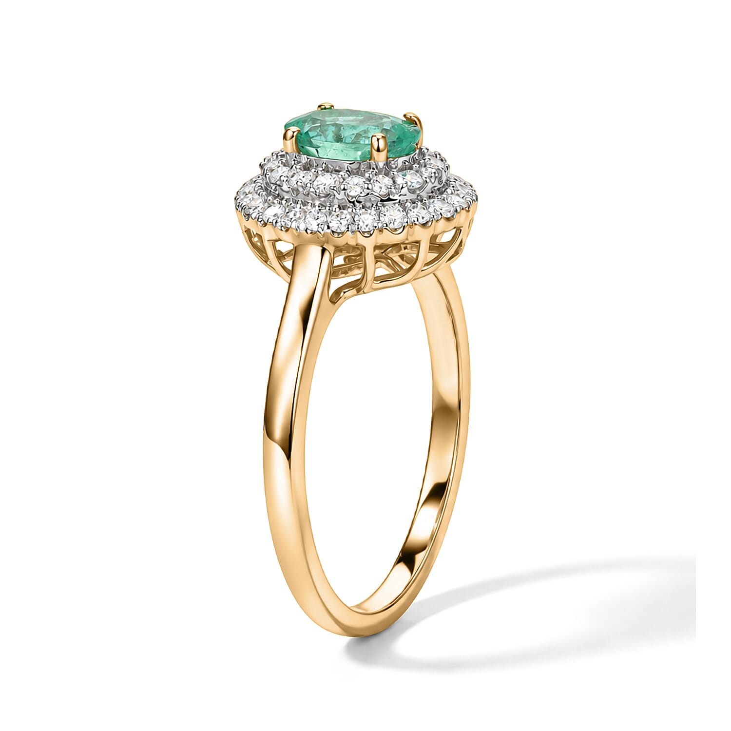 Certified and Appraised Luxoro AAA Boyaca Colombian Emerald and Diamond (I2) 1.10 ctw Ring in 10K Yellow Gold (Size 6.0)