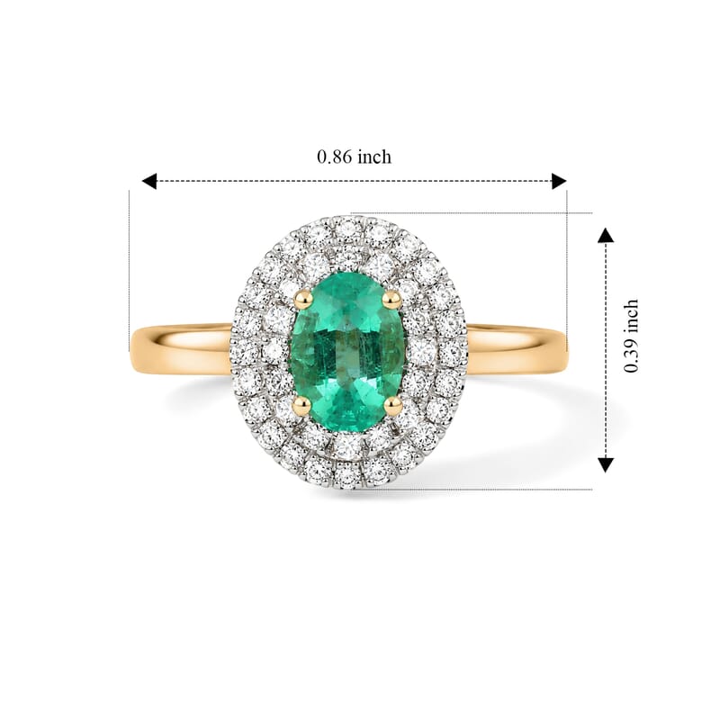 Certified and Appraised Luxoro AAA Boyaca Colombian Emerald and Diamond (I2) 1.10 ctw Ring in 10K Yellow Gold (Size 6.0)