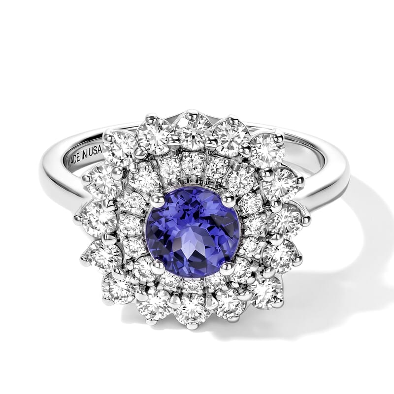Certified & Appraised D'Joy Premium Tanzanite and Moissanite 1.75 ctw Ring in Rhodium Over Sterling Silver (Size 6.0)