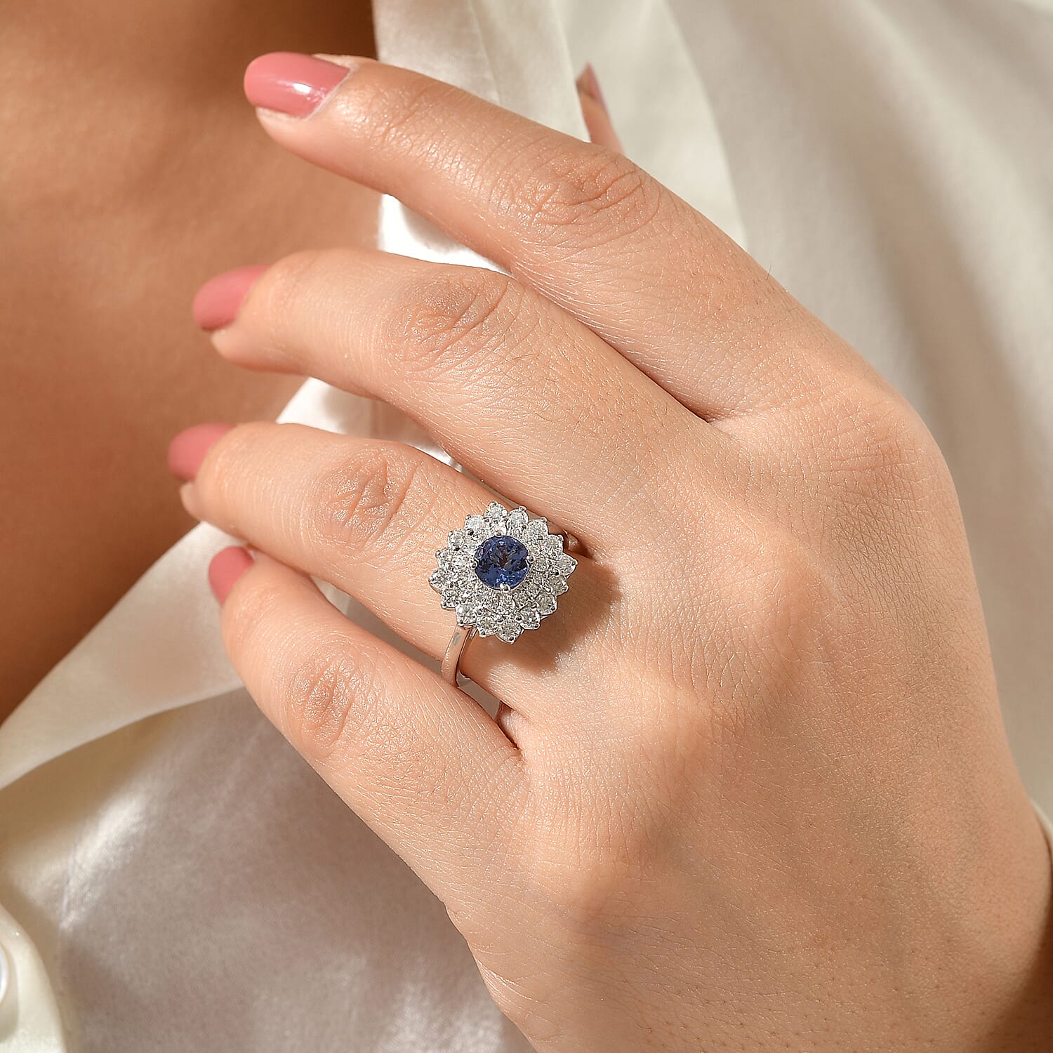 Certified & Appraised D'Joy Premium Tanzanite and Moissanite 1.75 ctw Ring in Rhodium Over Sterling Silver (Size 6.0)