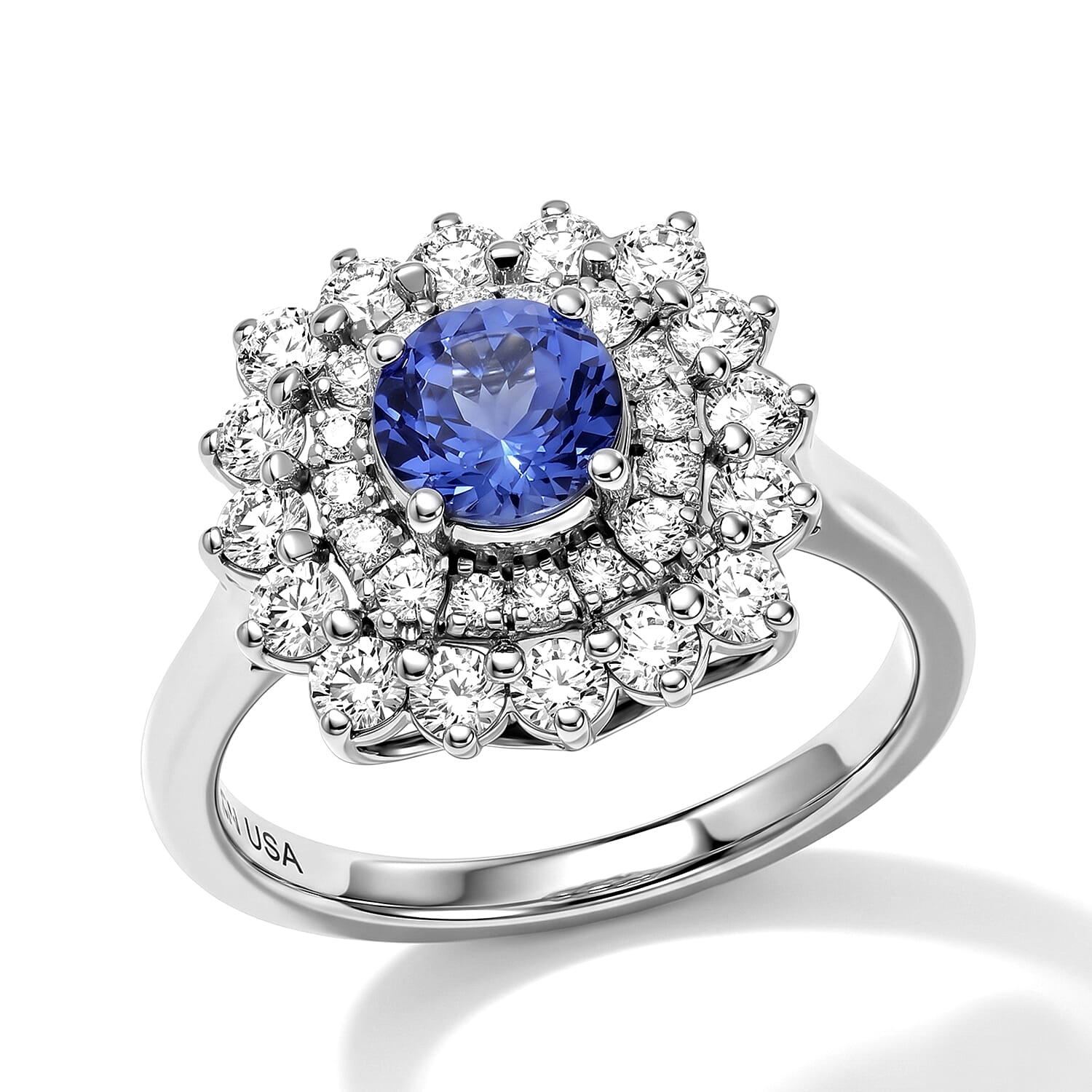 Certified & Appraised D'Joy Premium Tanzanite and Moissanite 1.75 ctw Ring in Rhodium Over Sterling Silver (Size 6.0)