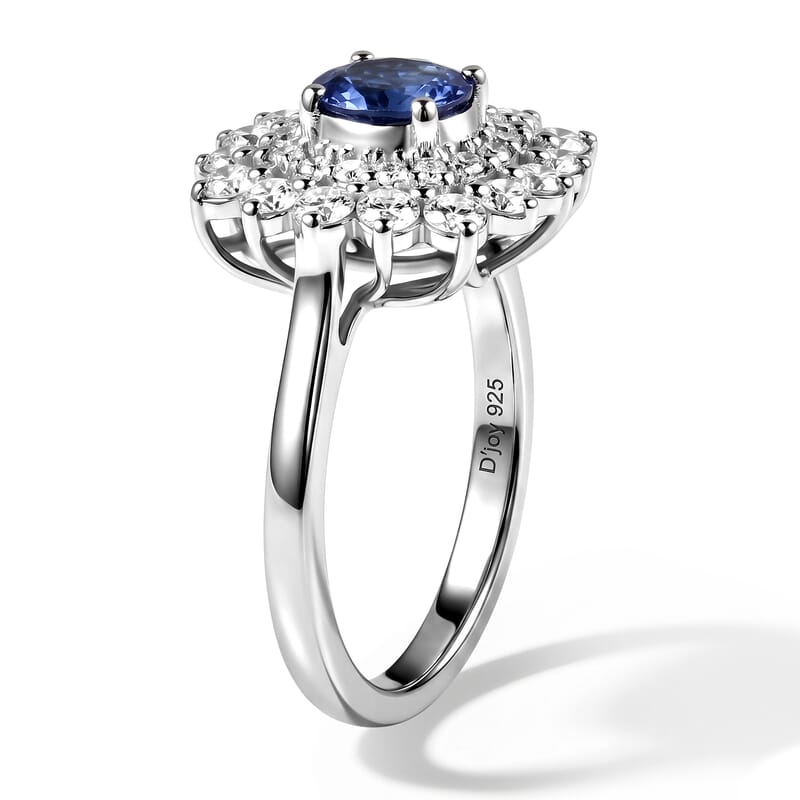Certified & Appraised D'Joy Premium Tanzanite and Moissanite 1.75 ctw Ring in Rhodium Over Sterling Silver (Size 6.0)