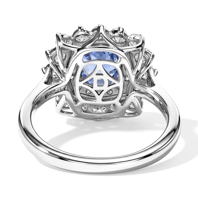 Certified & Appraised D'Joy Premium Tanzanite and Moissanite 1.75 ctw Ring in Rhodium Over Sterling Silver (Size 6.0)
