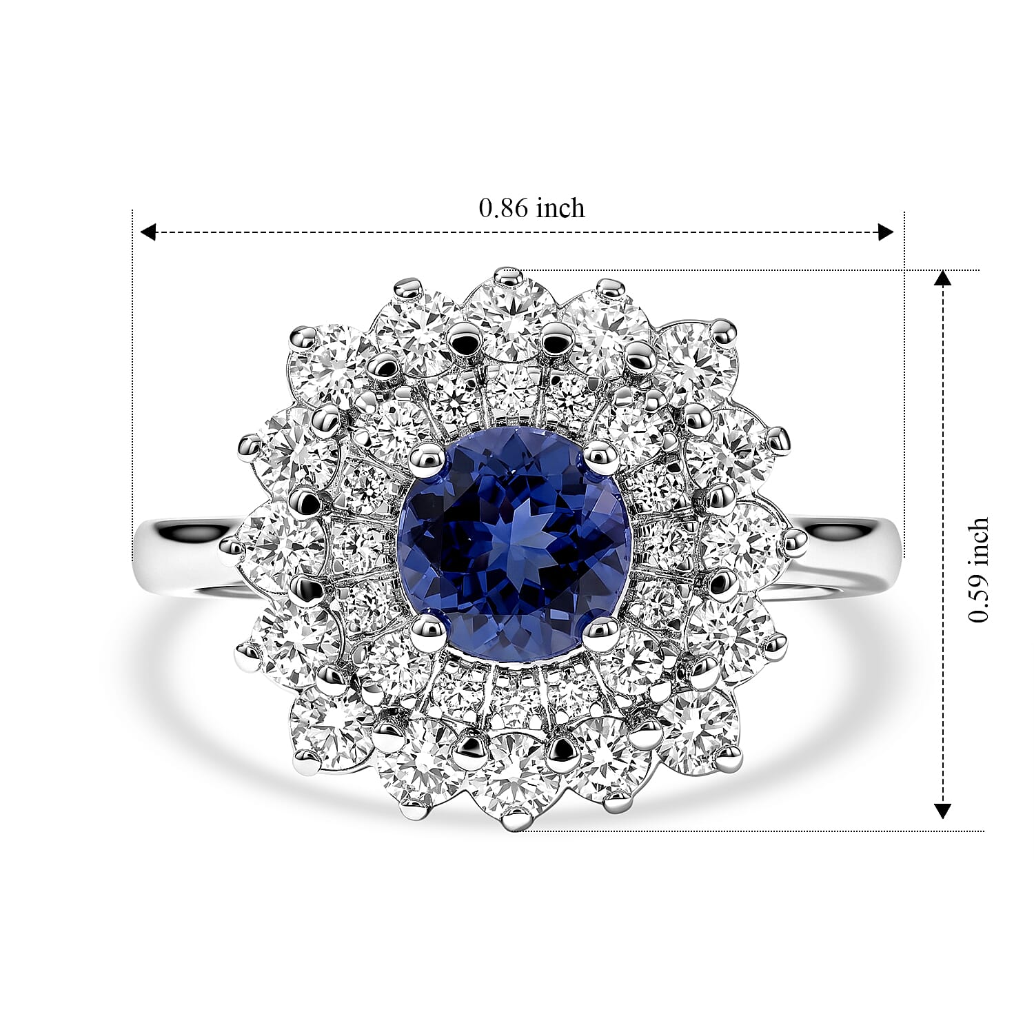 Certified & Appraised D'Joy Premium Tanzanite and Moissanite 1.75 ctw Ring in Rhodium Over Sterling Silver (Size 6.0)