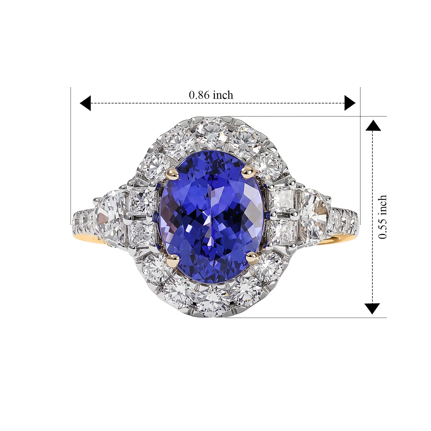 Certified & Appraised AAA Tanzanite and Luxuriant Lab Grown Diamond G-H SI 3.15 ctw Ring in 10K Yellow Gold (Size 6.0)