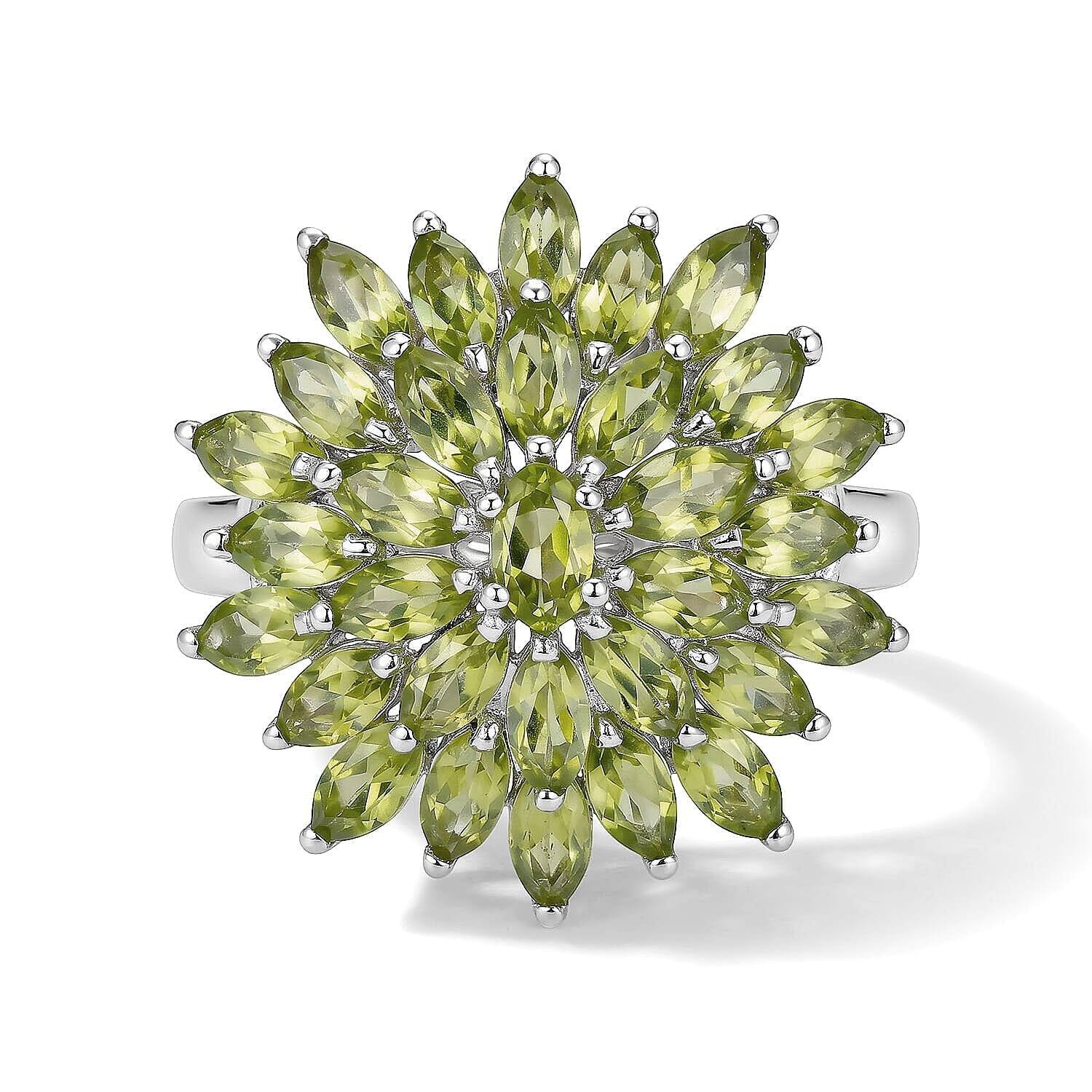 D''Joy Premium Hebei Peridot Ring in Rhodium Over Sterling Silver (Size 10.0) 5.20 ctw