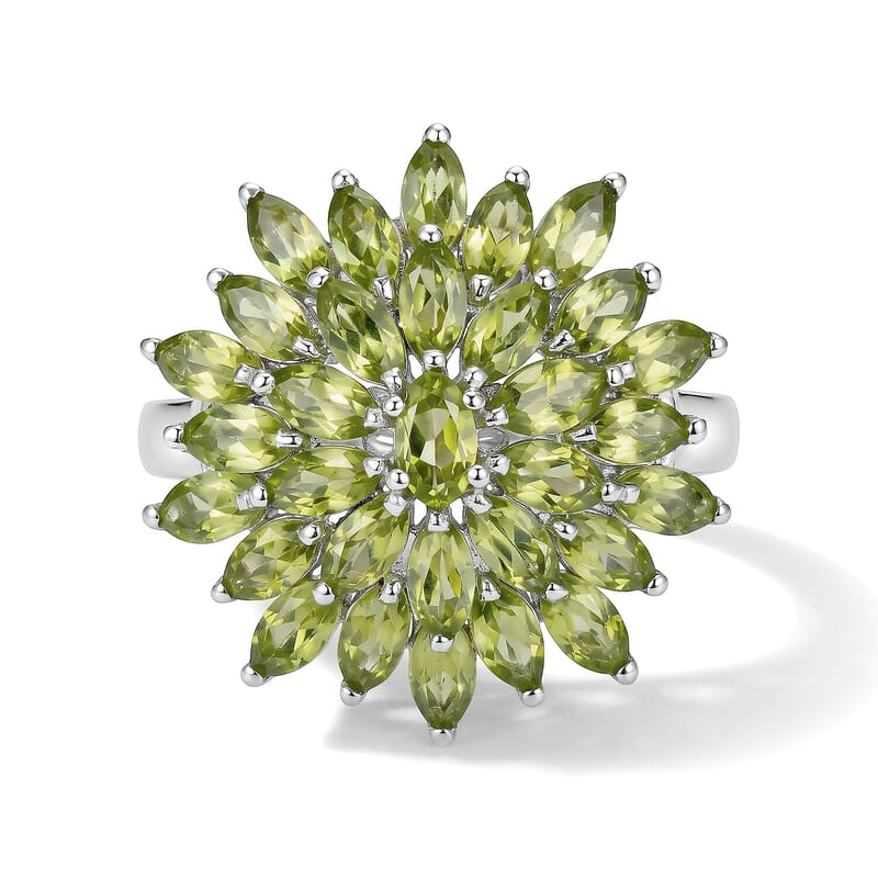 D'Joy Premium Hebei Peridot Ring in Rhodium Over Sterling Silver (Size 6.0) 5.20 ctw