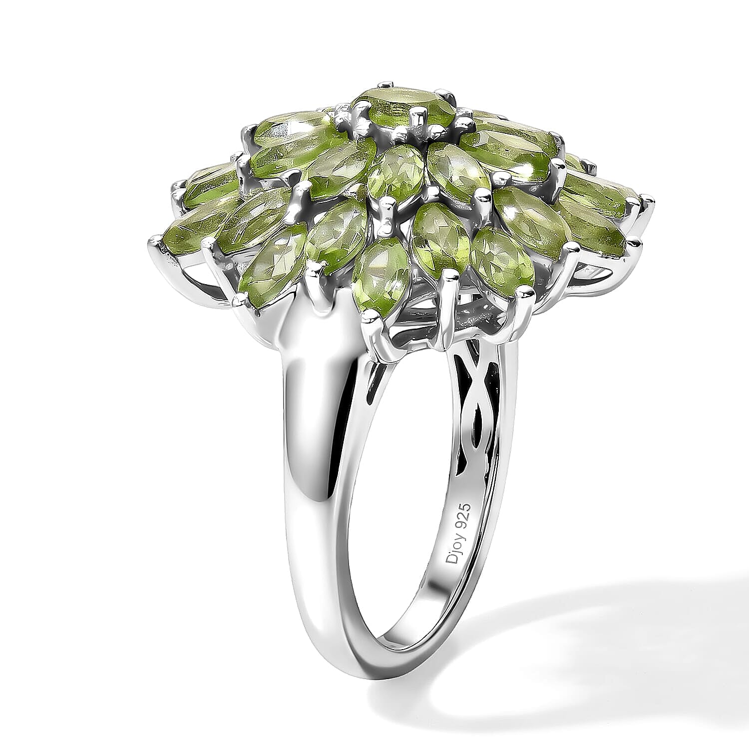 D'Joy Premium Hebei Peridot Ring in Rhodium Over Sterling Silver (Size 6.0) 5.20 ctw