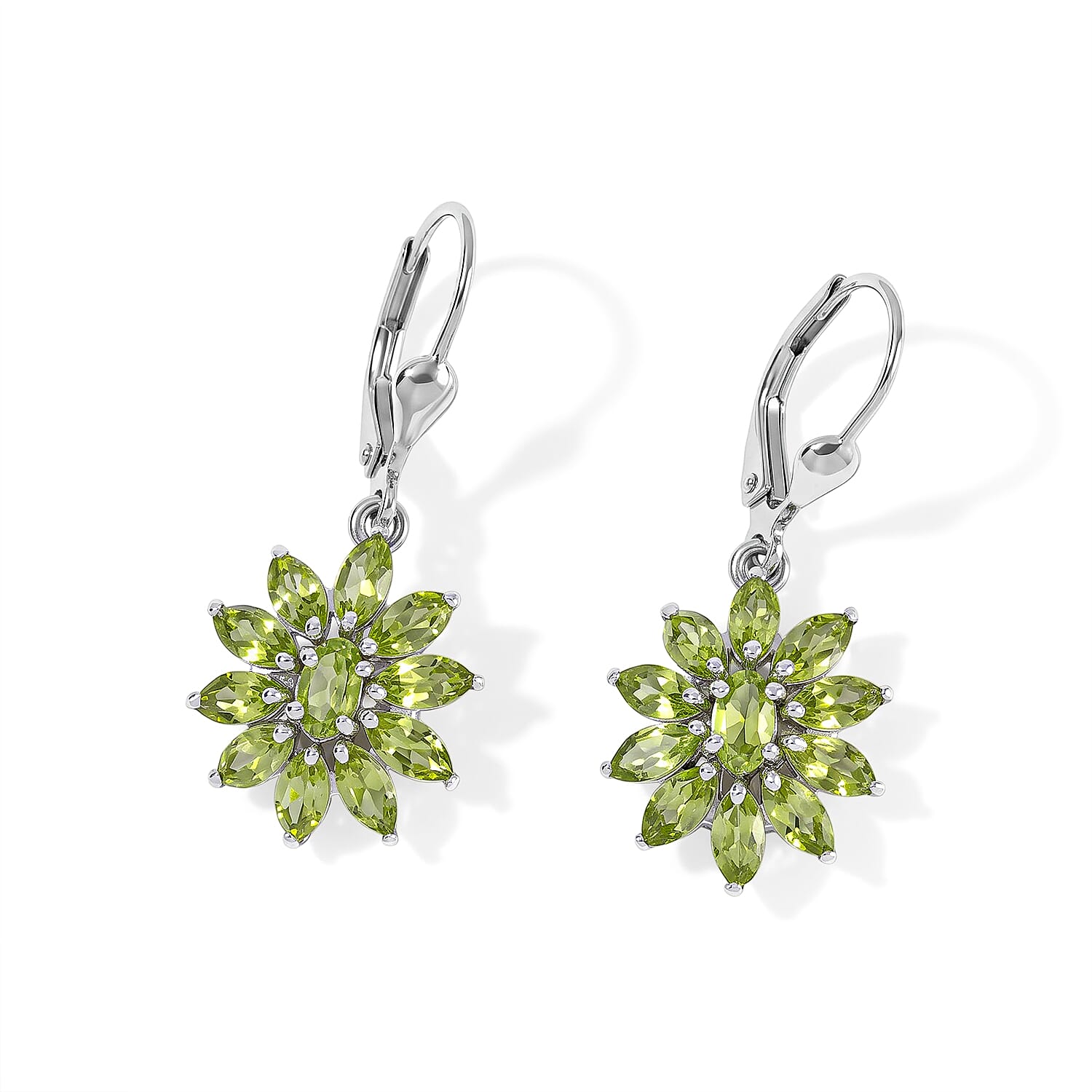 D''Joy Premium Hebei Peridot Earrings in Rhodium Over Sterling Silver 3.80 ctw
