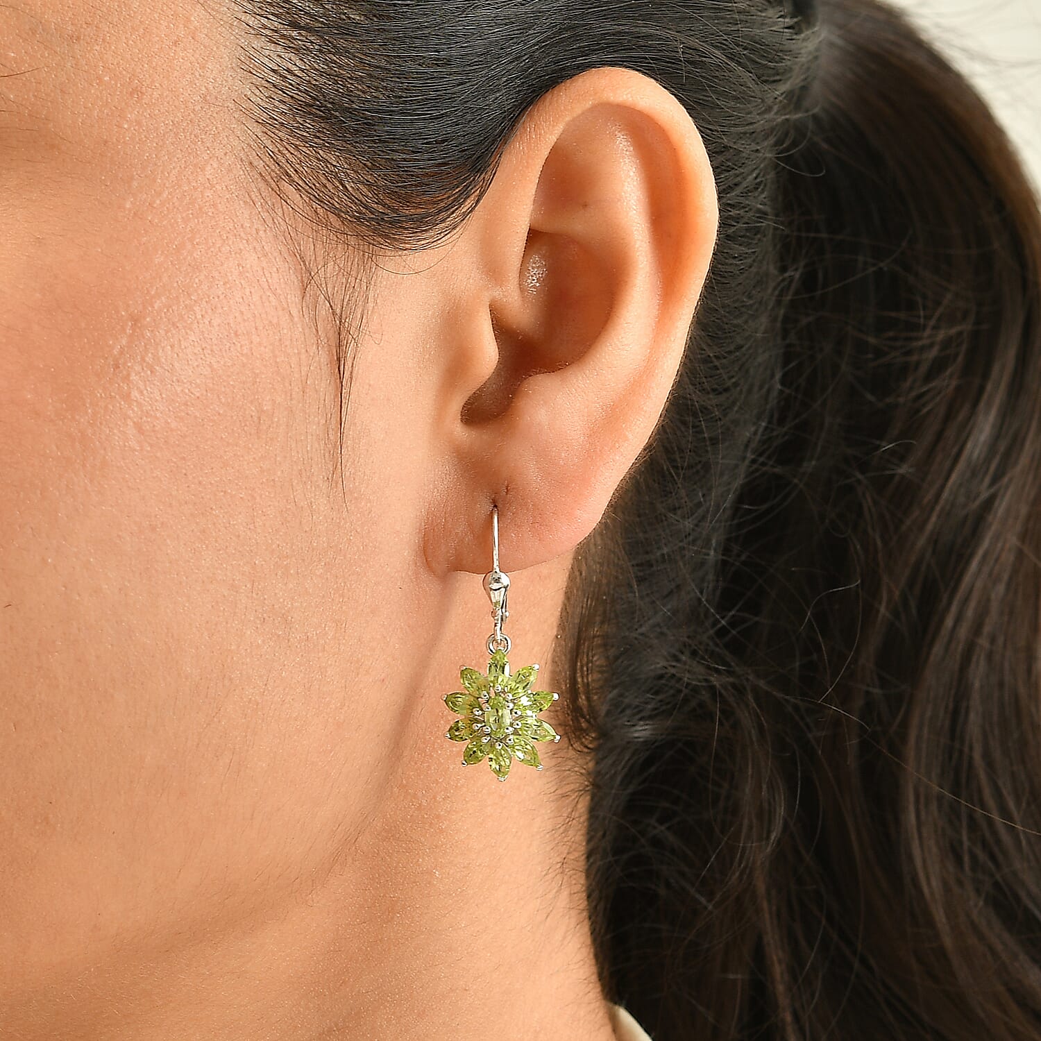 D'Joy Premium Hebei Peridot 3.80 ctw Earrings in Rhodium Over Sterling Silver