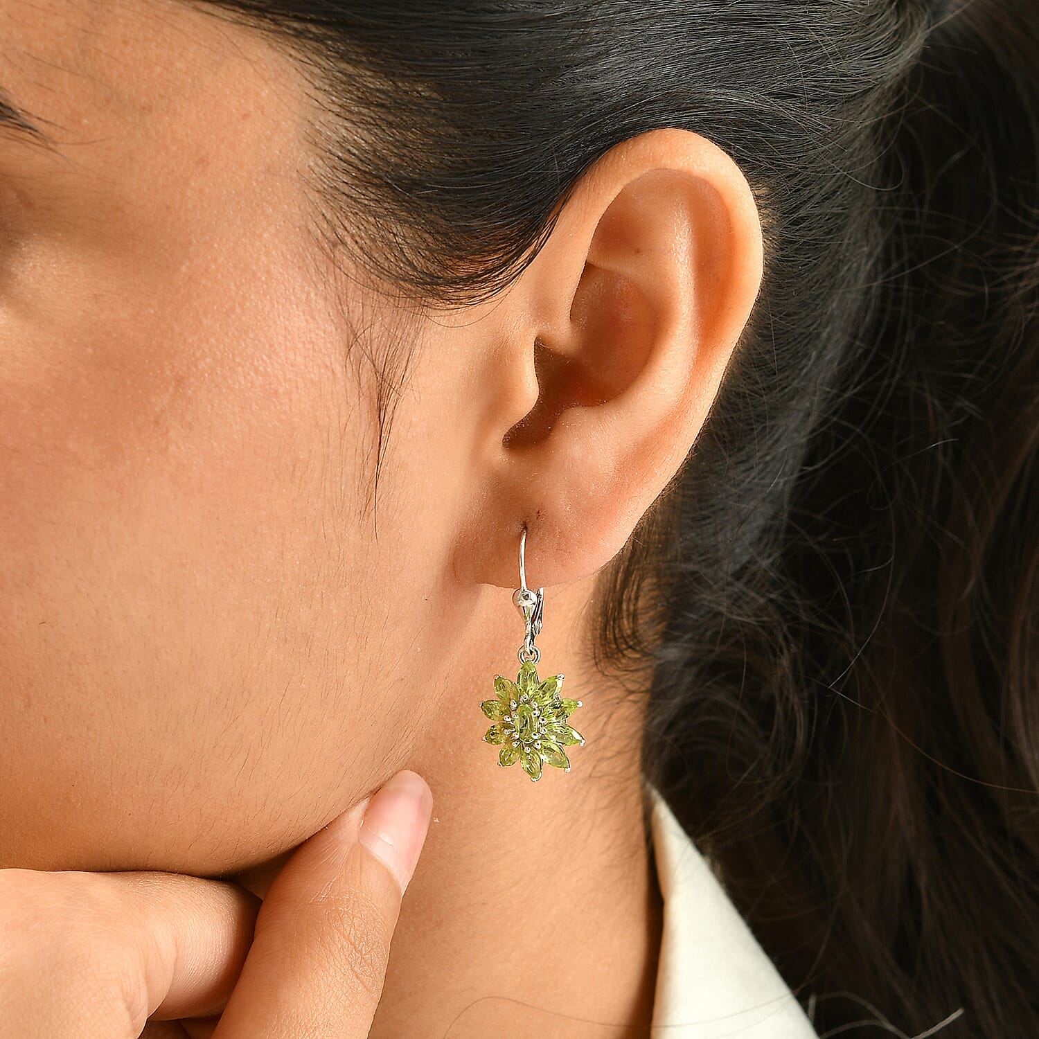 D'Joy Premium Hebei Peridot 3.80 ctw Earrings in Rhodium Over Sterling Silver