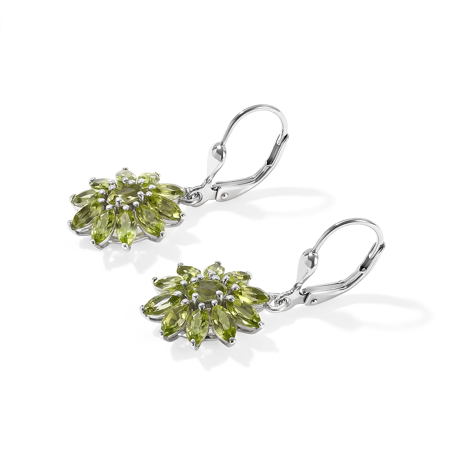 D'Joy Premium Hebei Peridot 3.80 ctw Earrings in Rhodium Over Sterling Silver