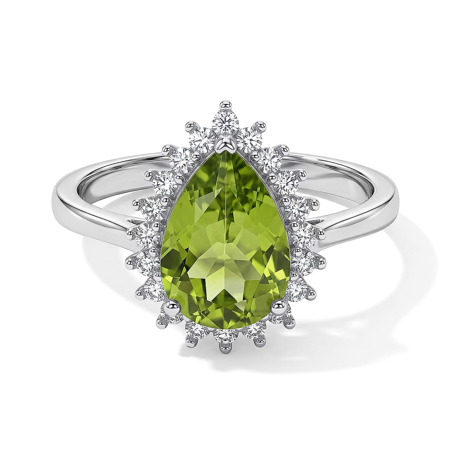 D''Joy Premium Hebei Peridot, Moissanite Ring in Rhodium Over Sterling Silver (Size 10.0) 2.20 ctw