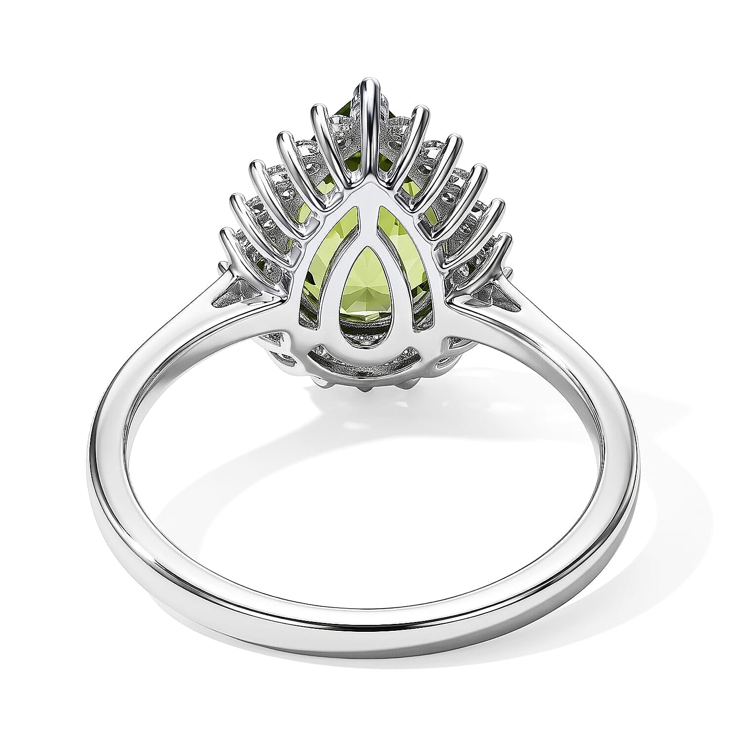 D'Joy Premium Hebei Peridot, Moissanite Ring in Rhodium Over Sterling Silver (Size 5.0) 2.20 ctw