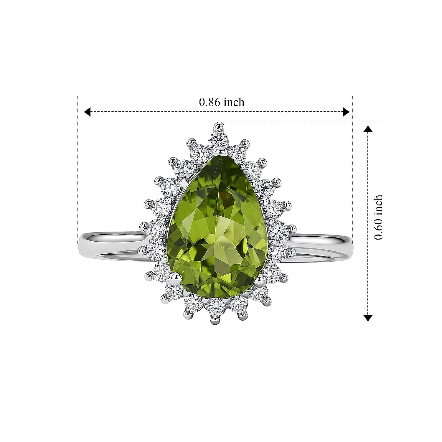 D'Joy Premium Hebei Peridot, Moissanite Ring in Rhodium Over Sterling Silver (Size 5.0) 2.20 ctw