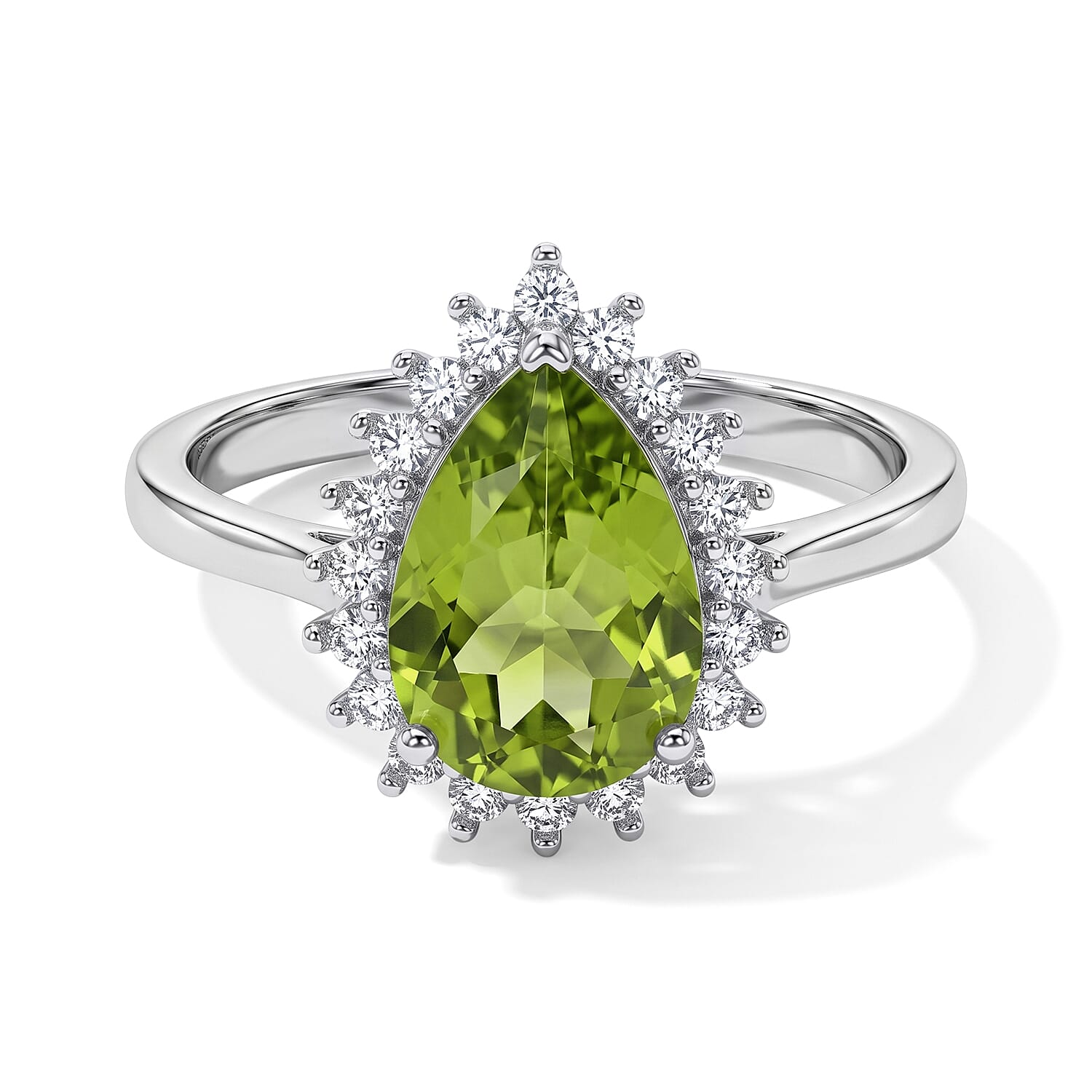 D''Joy Premium Hebei Peridot, Moissanite Ring in Rhodium Over Sterling Silver (Size 10.0) 2.20 ctw