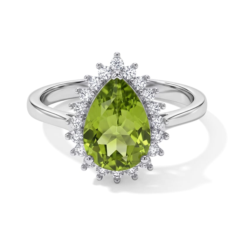 D'Joy Premium Hebei Peridot and Moissanite 2.70 ctw Garden Halo Ring in Rhodium Over Sterling Silver (Size 7.0)