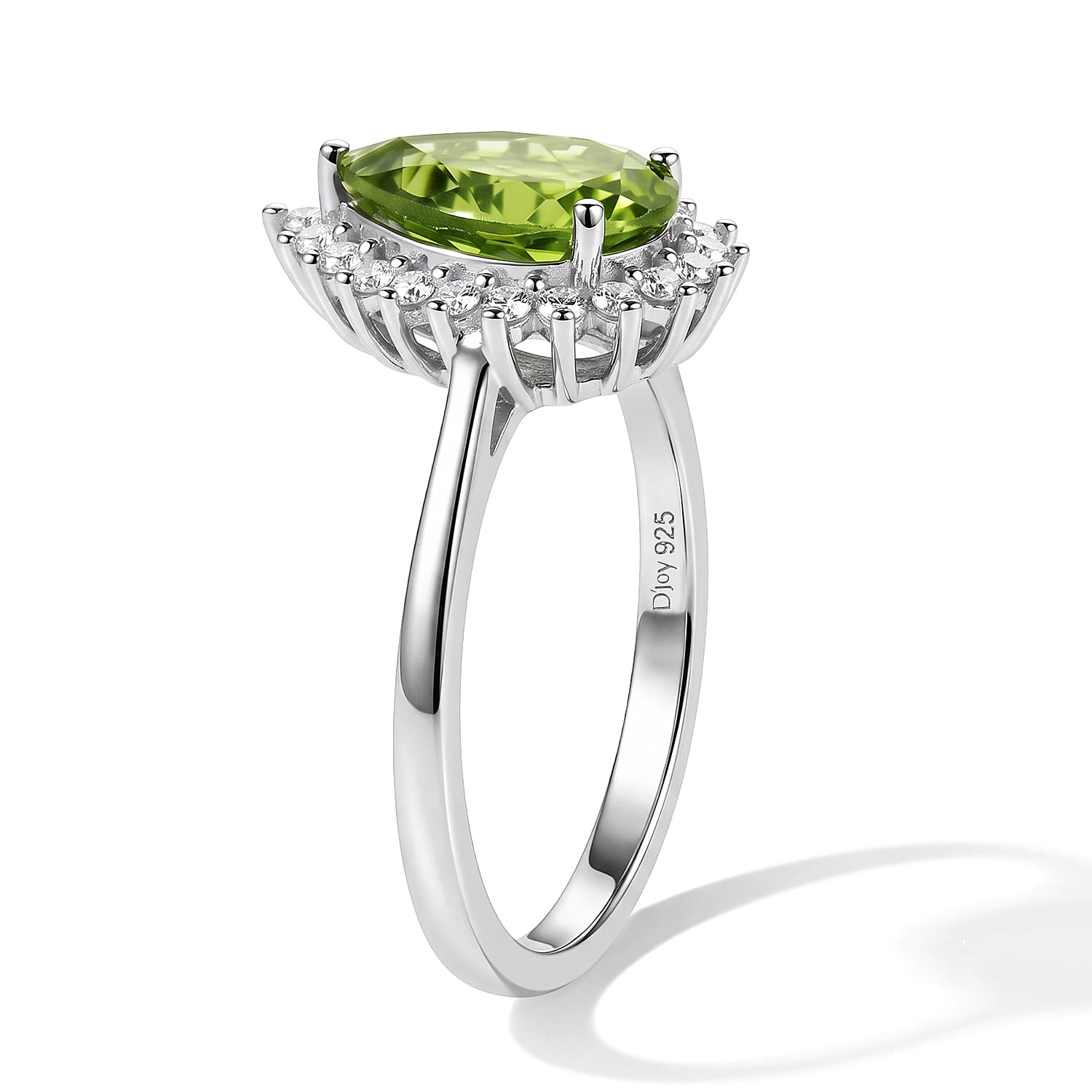 D'Joy Premium Hebei Peridot and Moissanite 2.70 ctw Garden Halo Ring in Rhodium Over Sterling Silver (Size 7.0)