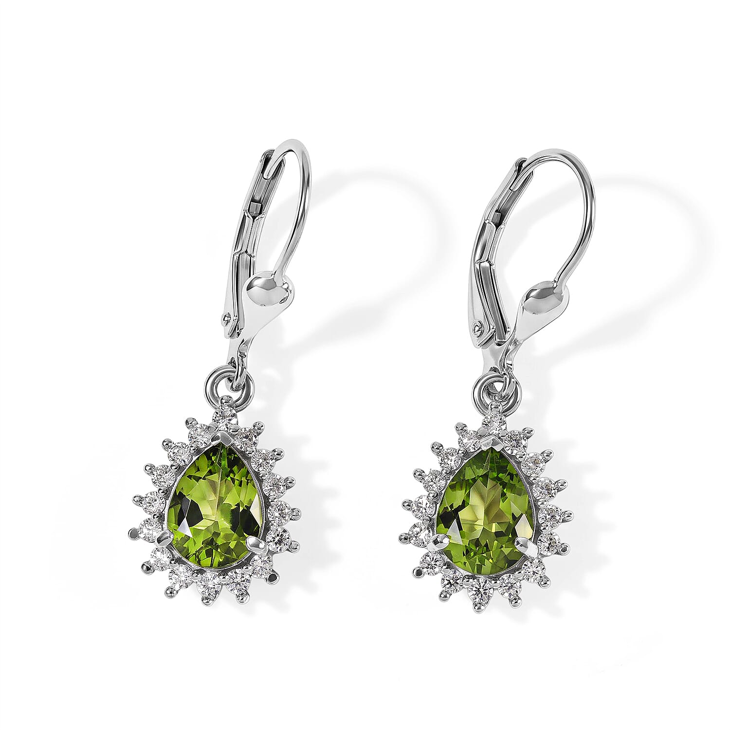D''Joy Premium Hebei Peridot, Moissanite Earrings in Rhodium Over Sterling Silver 2.80 ctw