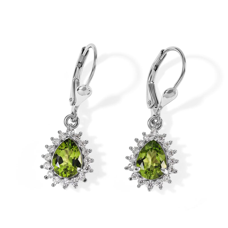 D'Joy Premium Hebei Peridot and Moissanite 2.80 ctw Earrings in Rhodium Over Sterling Silver