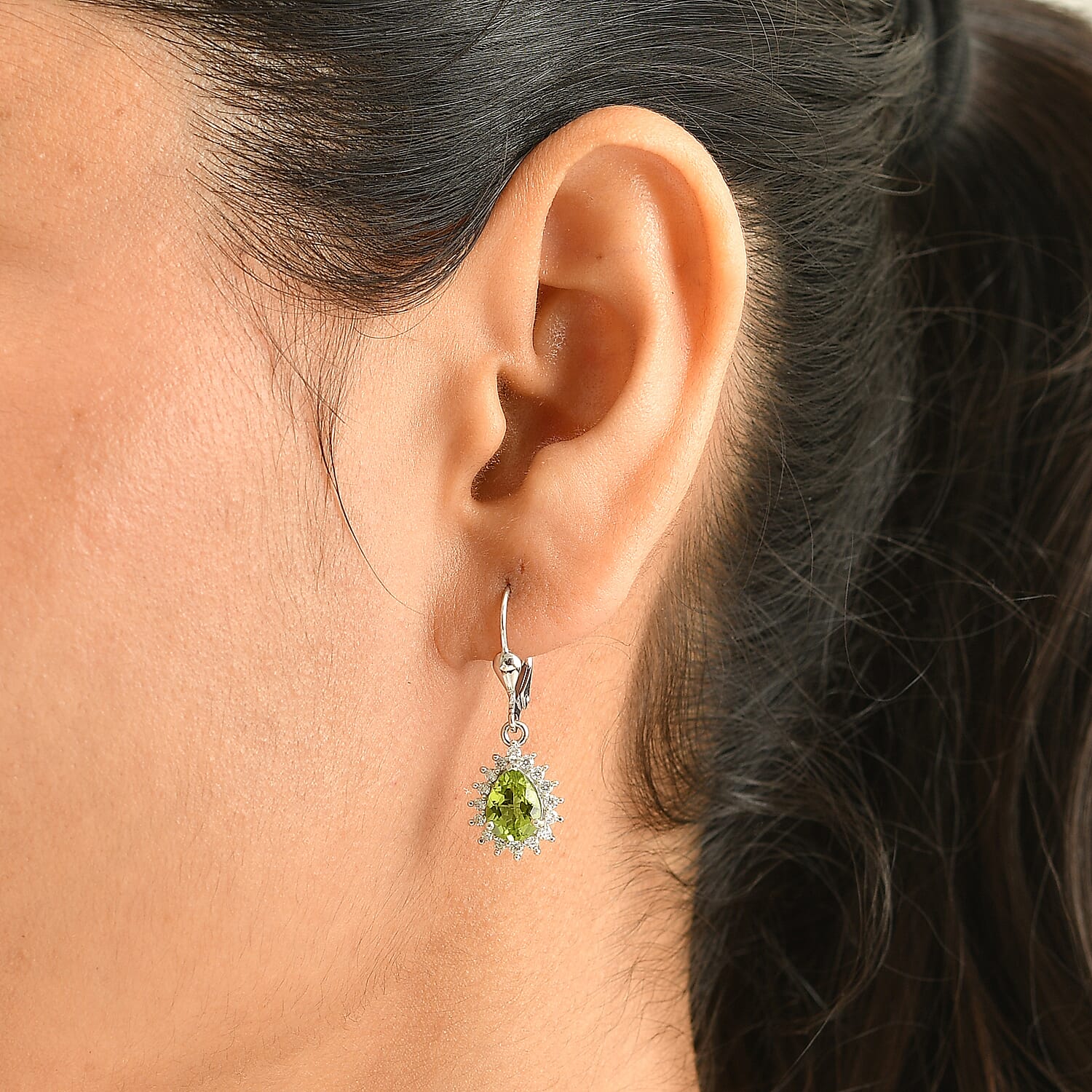 D'Joy Premium Hebei Peridot and Moissanite 2.80 ctw Earrings in Rhodium Over Sterling Silver