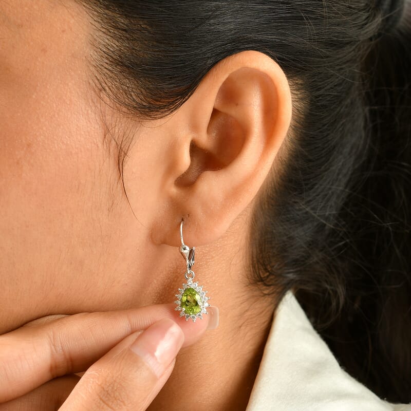D'Joy Premium Hebei Peridot and Moissanite 2.80 ctw Earrings in Rhodium Over Sterling Silver