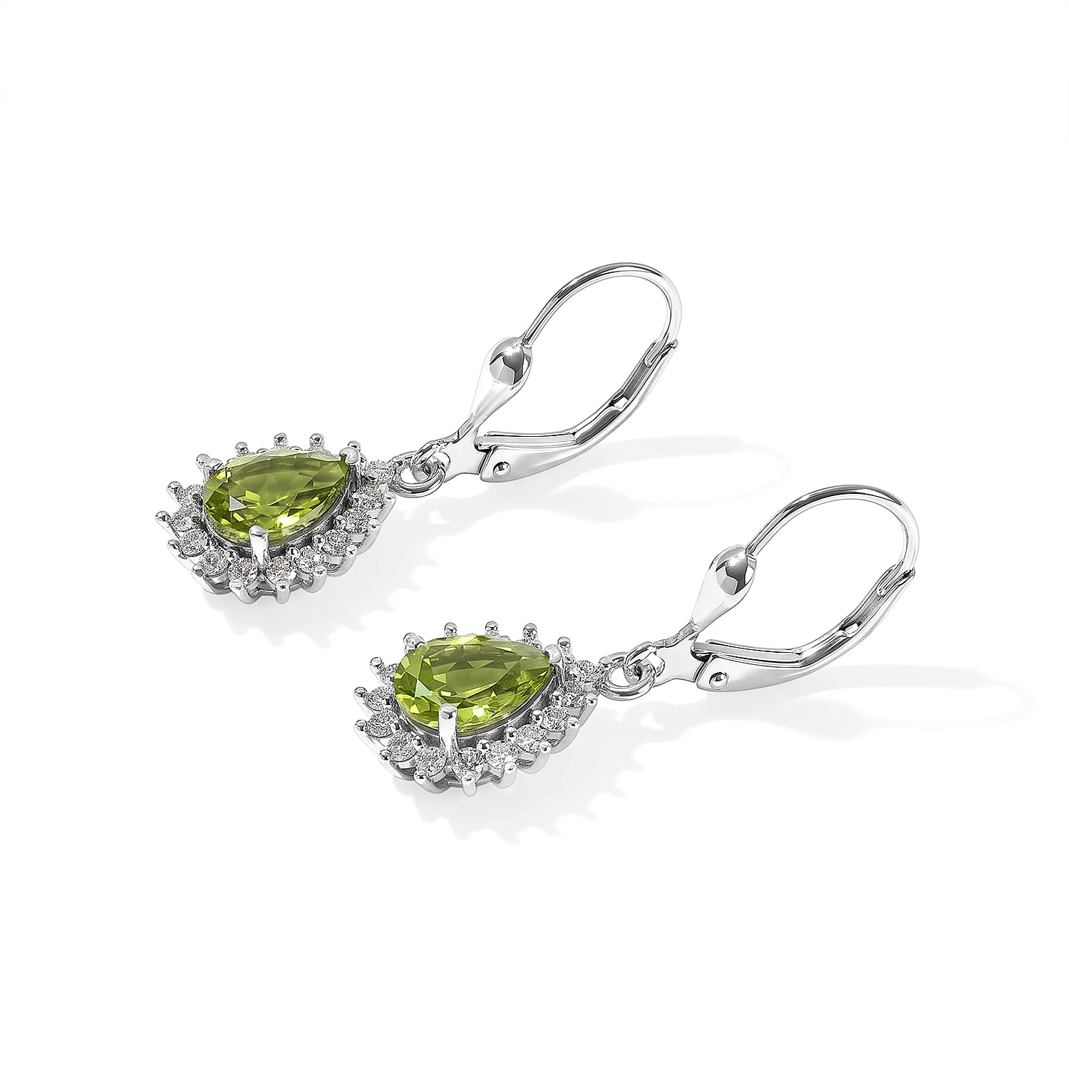 D'Joy Premium Hebei Peridot and Moissanite 2.80 ctw Earrings in Rhodium Over Sterling Silver
