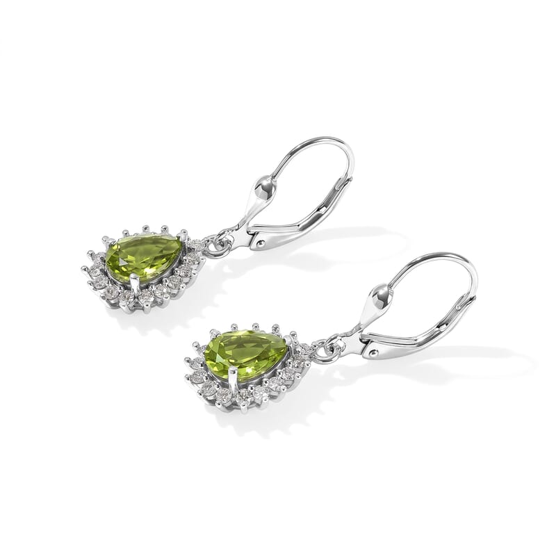 D'Joy Premium Hebei Peridot and Moissanite 2.80 ctw Earrings in Rhodium Over Sterling Silver