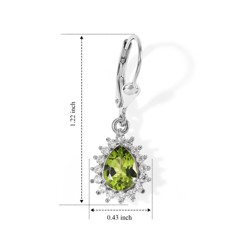 D'Joy Premium Hebei Peridot and Moissanite 2.80 ctw Earrings in Rhodium Over Sterling Silver