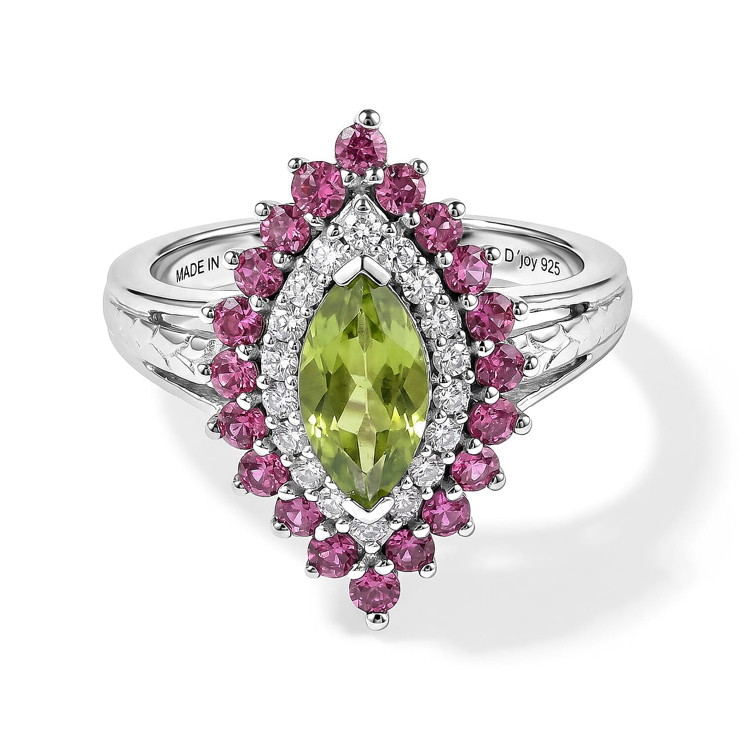 D''Joy Premium Hebei Peridot, Multi Gemstone Cluster Ring in Rhodium Over Sterling Silver (Size 10.0) 2.50 ctw