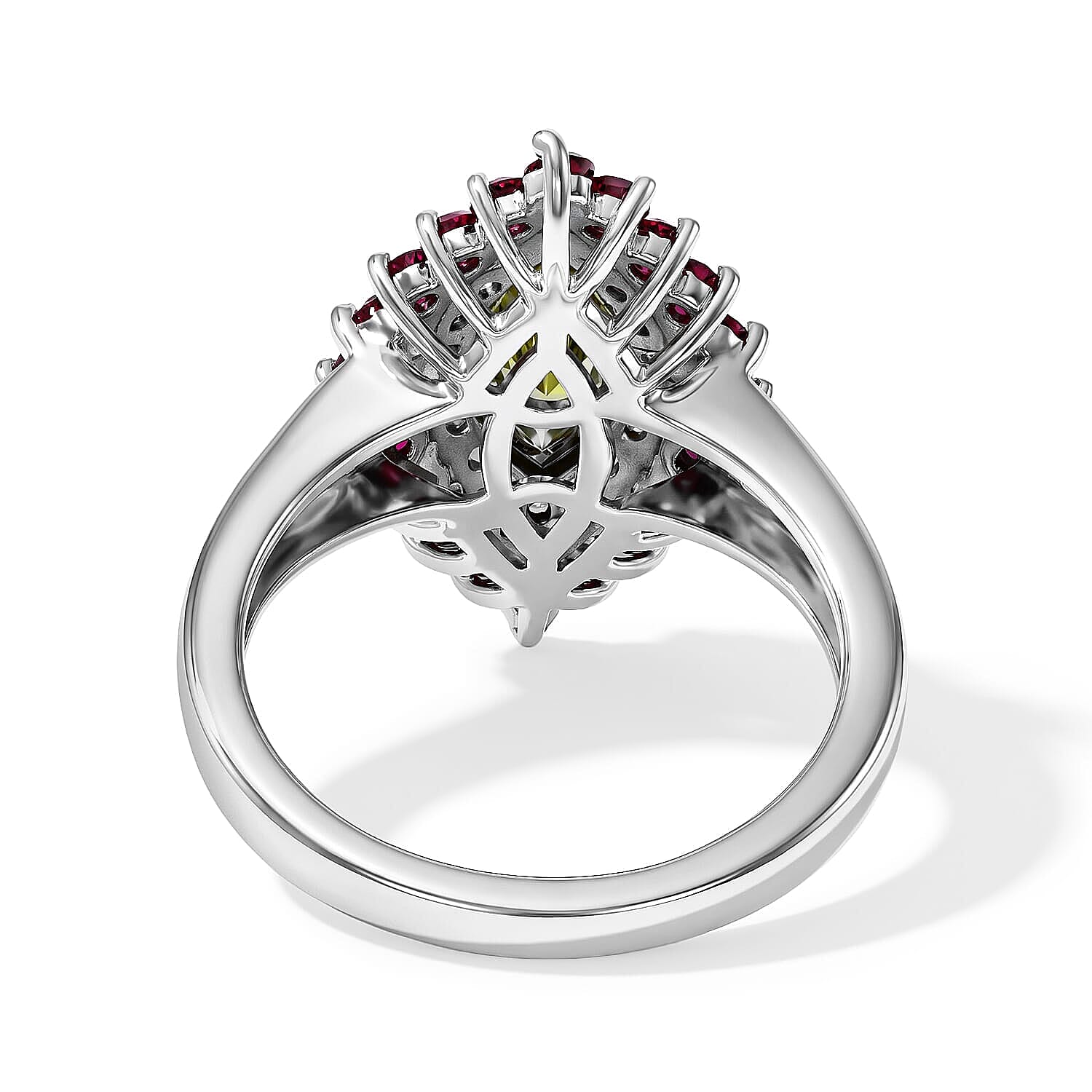 D'Joy Premium Hebei Peridot, Multi Gemstone Cluster Ring in Rhodium Over Sterling Silver (Size 6.0) 2.50 ctw
