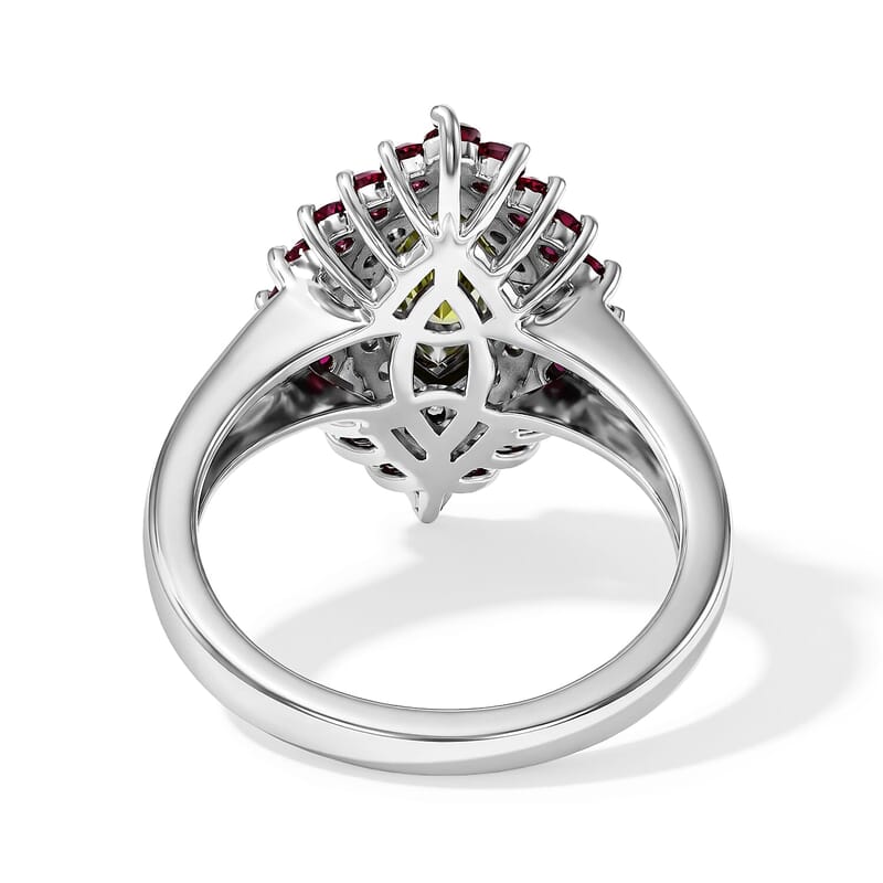 D'Joy Premium Hebei Peridot, Multi Gemstone Cluster Ring in Rhodium Over Sterling Silver (Size 6.0) 2.50 ctw