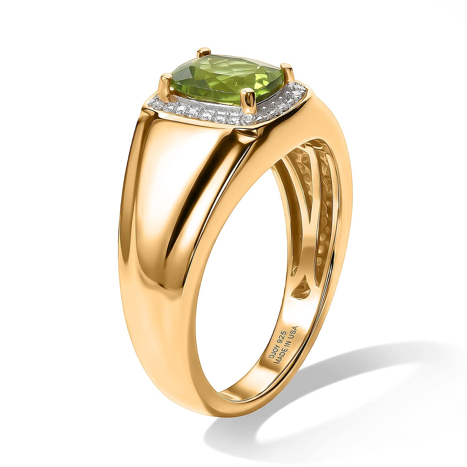 D'Joy Premium Hebei Peridot and Moissanite 1.65 ctw Men's Ring in 18K Vermeil Yellow Gold Over Sterling Silver (Size 10.0)