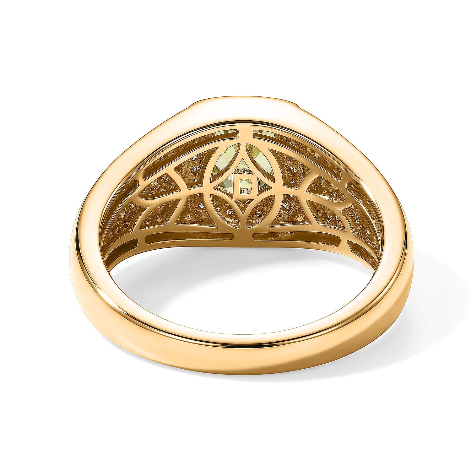 D'Joy Premium Hebei Peridot and Moissanite 1.65 ctw Men's Ring in 18K Vermeil Yellow Gold Over Sterling Silver (Size 10.0)