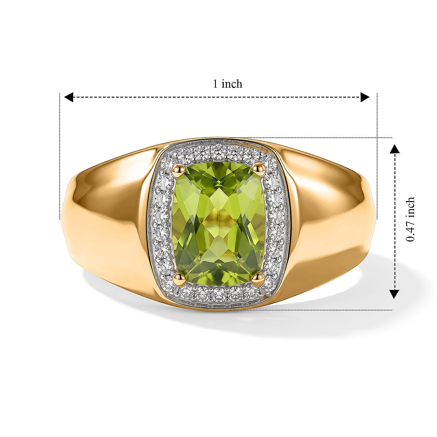 D'Joy Premium Hebei Peridot and Moissanite 1.65 ctw Men's Ring in 18K Vermeil Yellow Gold Over Sterling Silver (Size 10.0)