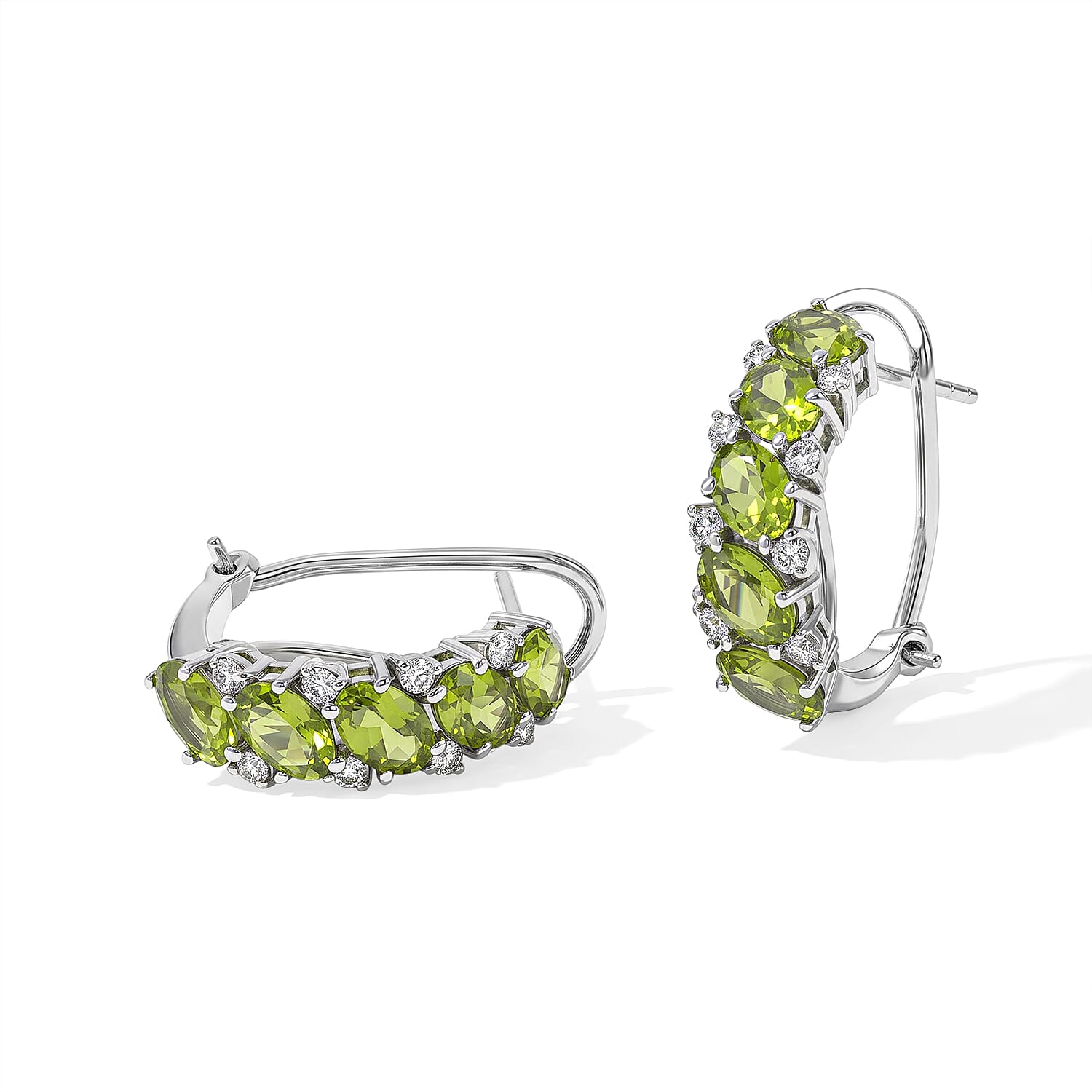 D''Joy Premium Hebei Peridot, White Zircon Earrings in Rhodium Over Sterling Silver 11.25 ctw