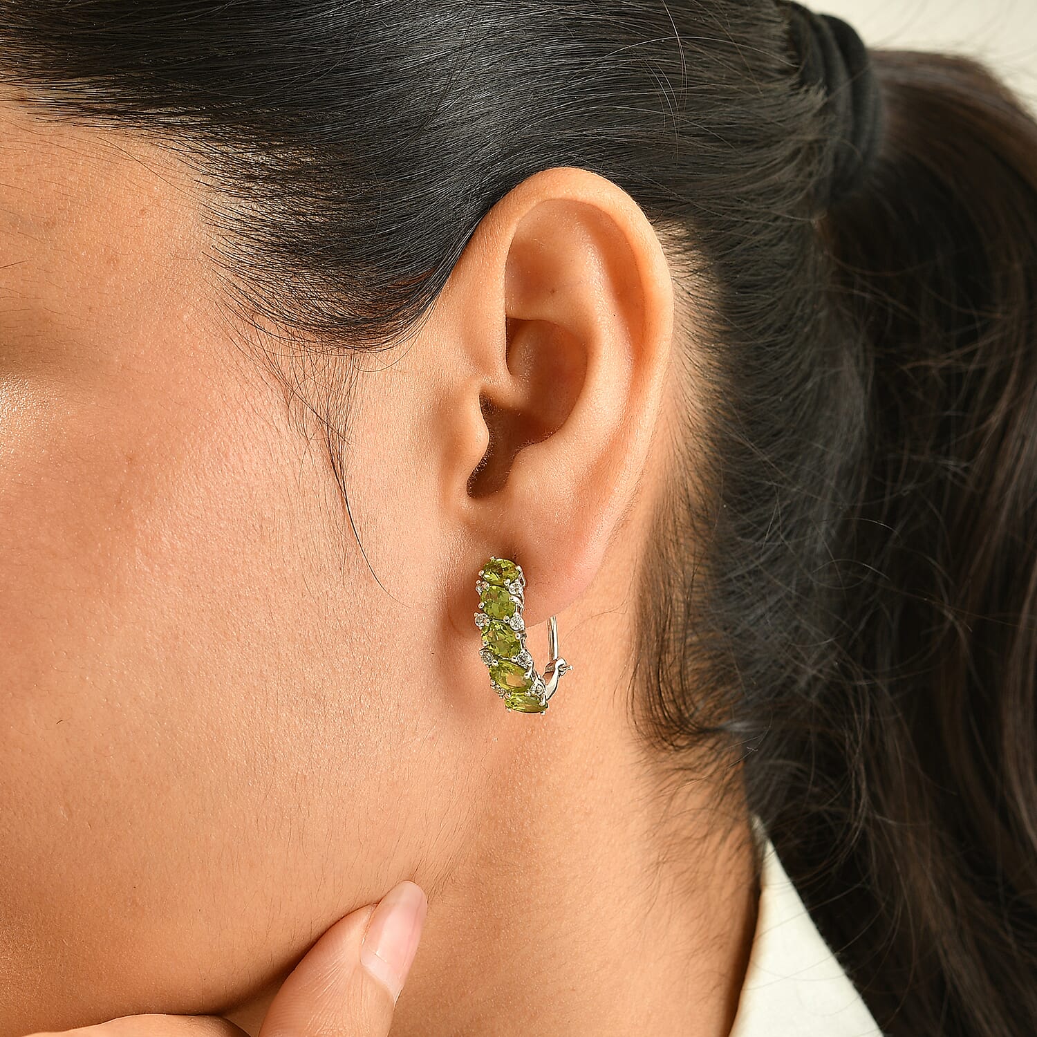 D'Joy Premium Hebei Peridot and White Zircon 11.25 ctw Earrings in Rhodium Over Sterling Silver