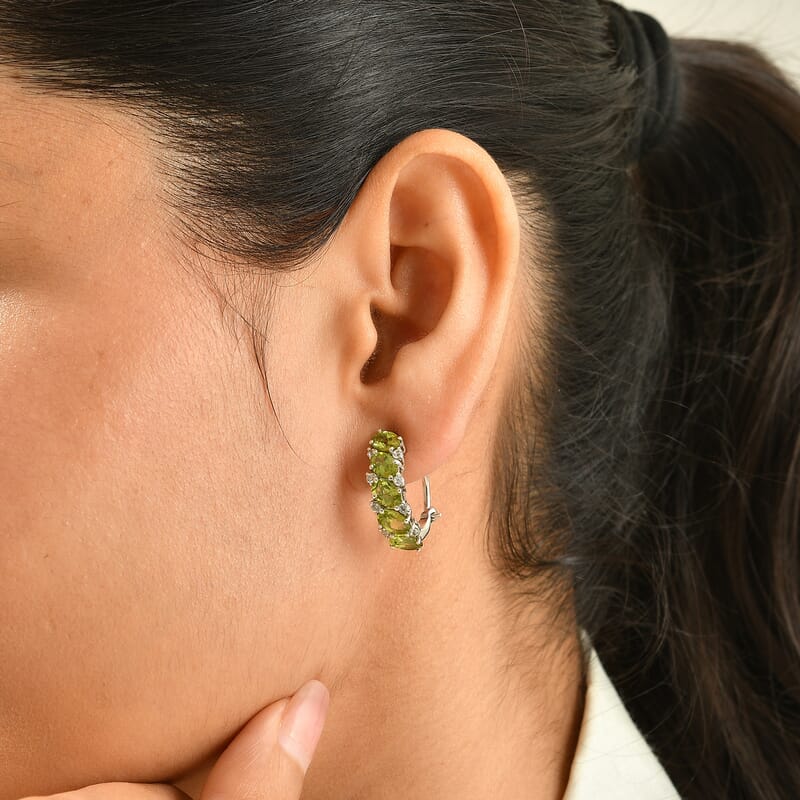D'Joy Premium Hebei Peridot and White Zircon 11.25 ctw Earrings in Rhodium Over Sterling Silver